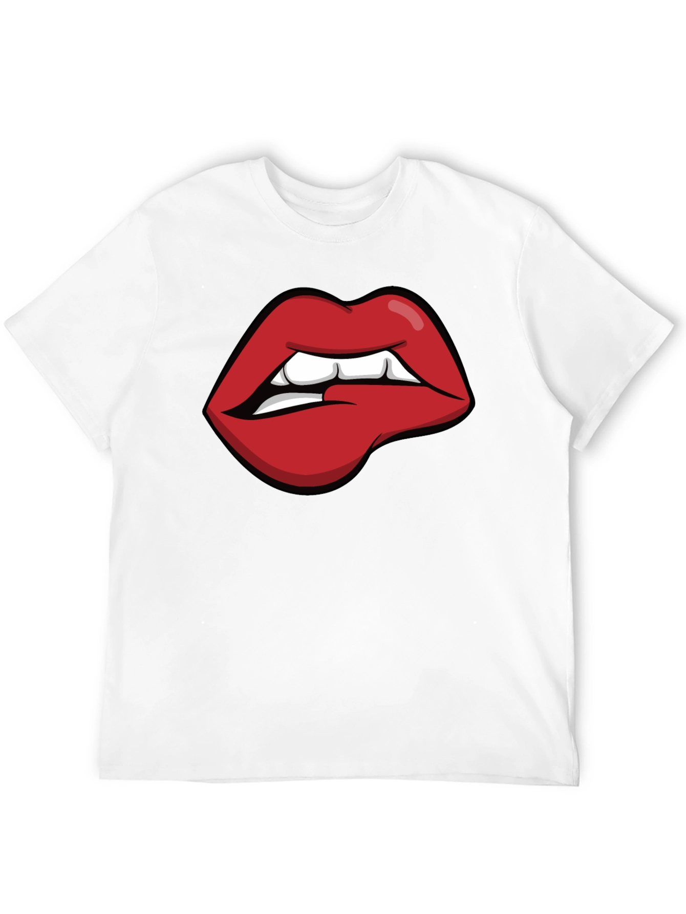 Biting Lips Graphic Tee - Black Cotton Casual Shirt