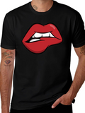 Biting Lips Graphic Tee - Black Cotton Casual Shirt