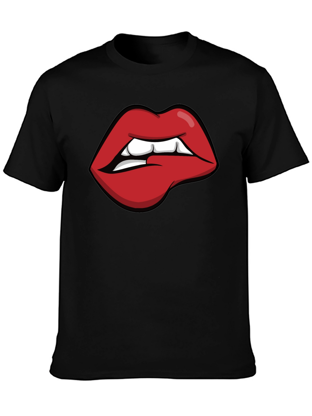 Biting Lips Graphic Tee - Black Cotton Casual Shirt