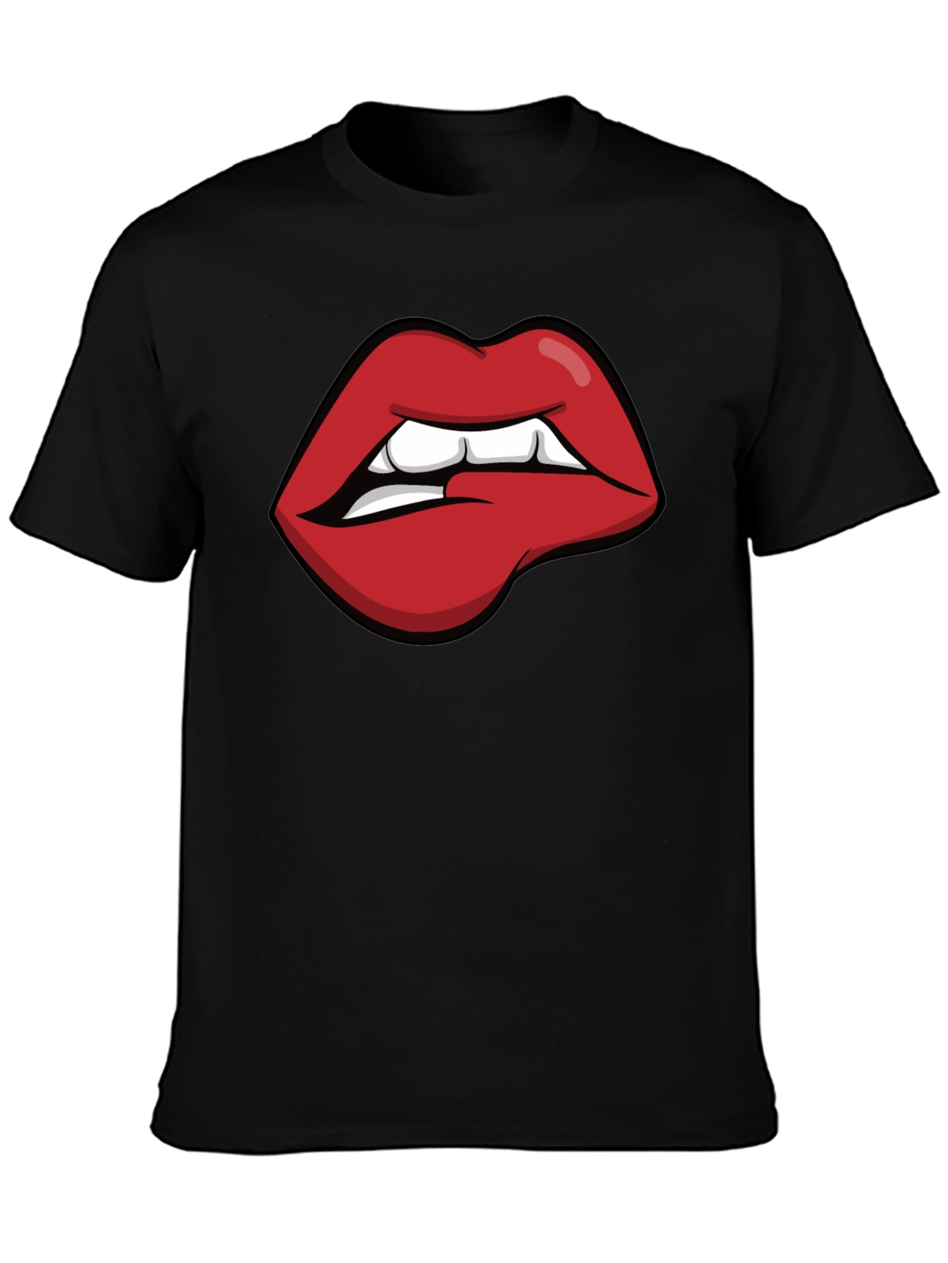 Biting Lips Graphic Tee - Black Cotton Casual Shirt