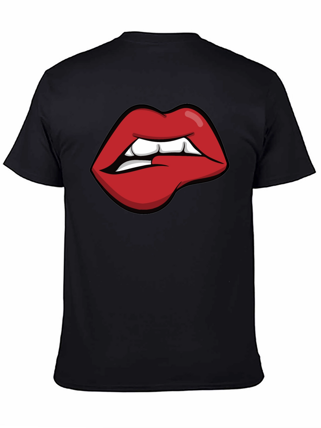 Biting Lips Graphic Tee - Black Cotton Casual Shirt