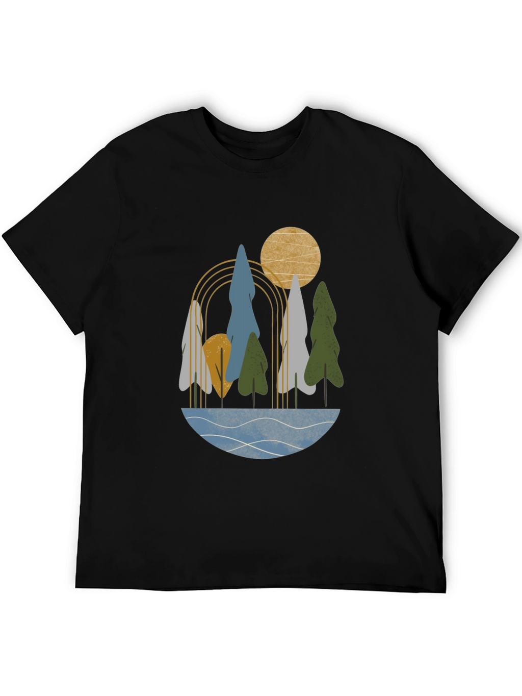Abstract Landscape Print Black T-Shirt