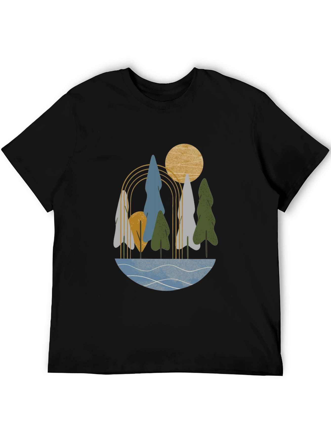 Abstract Landscape Print Black T-Shirt