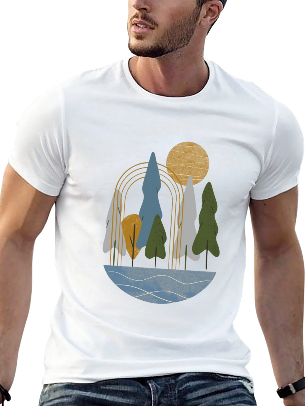 Abstract Landscape Print Black T-Shirt