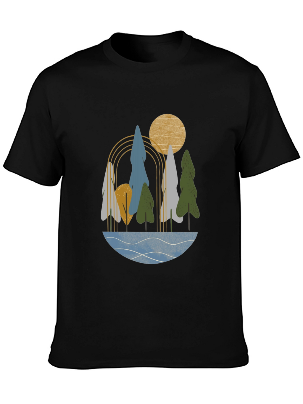 Abstract Landscape Print Black T-Shirt