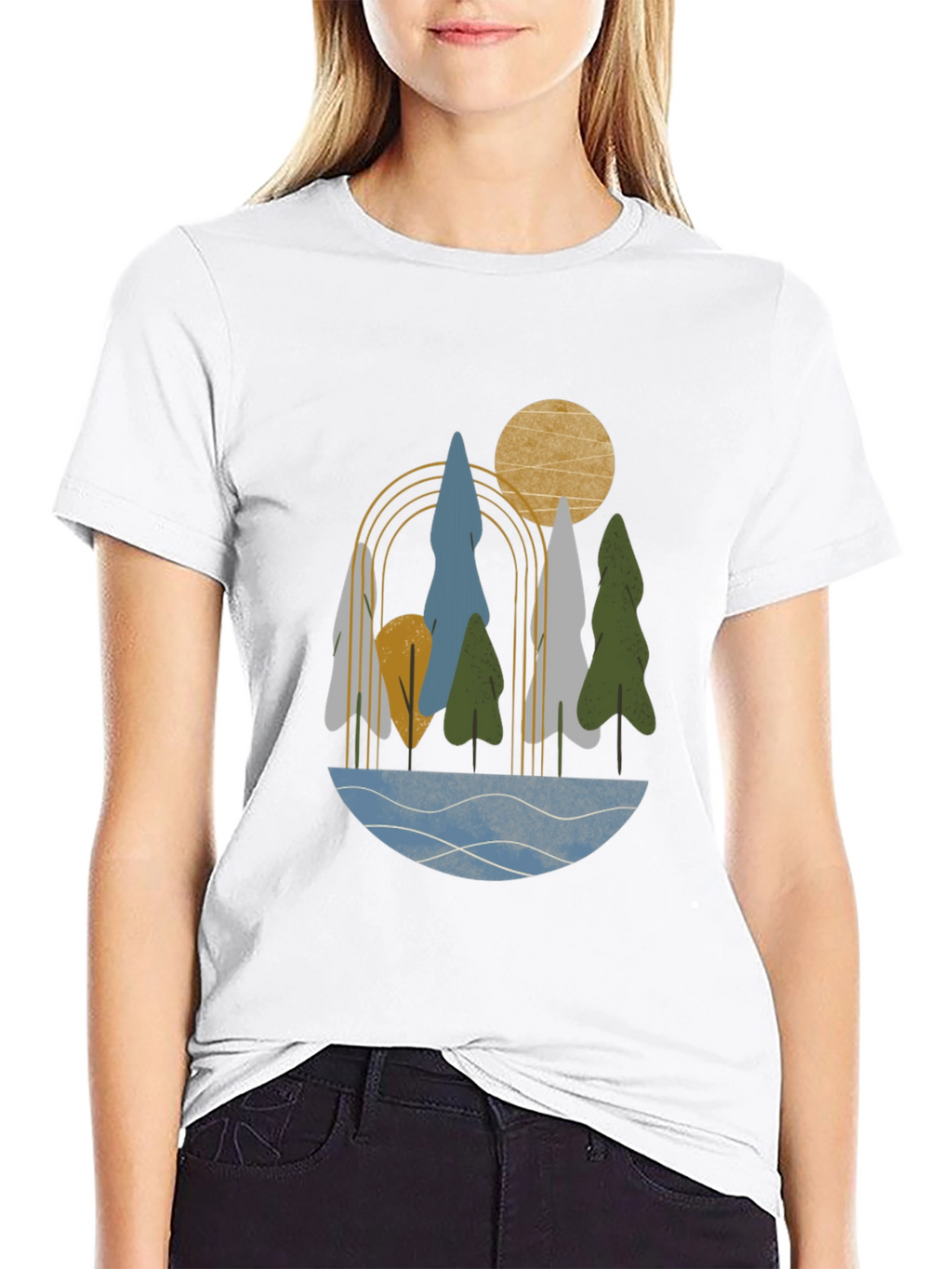 Abstract Landscape Print Black T-Shirt