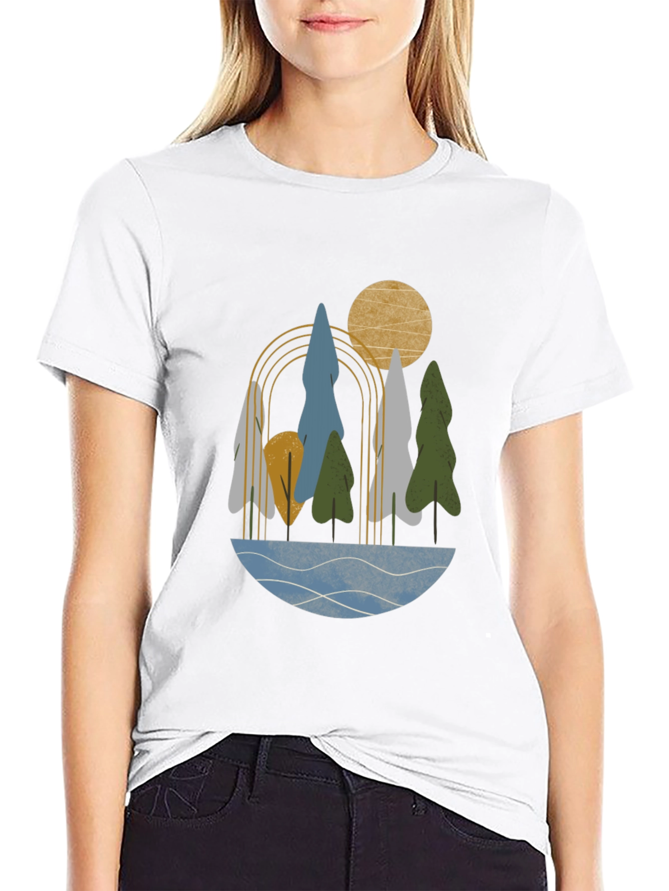Abstract Landscape Print Black T-Shirt