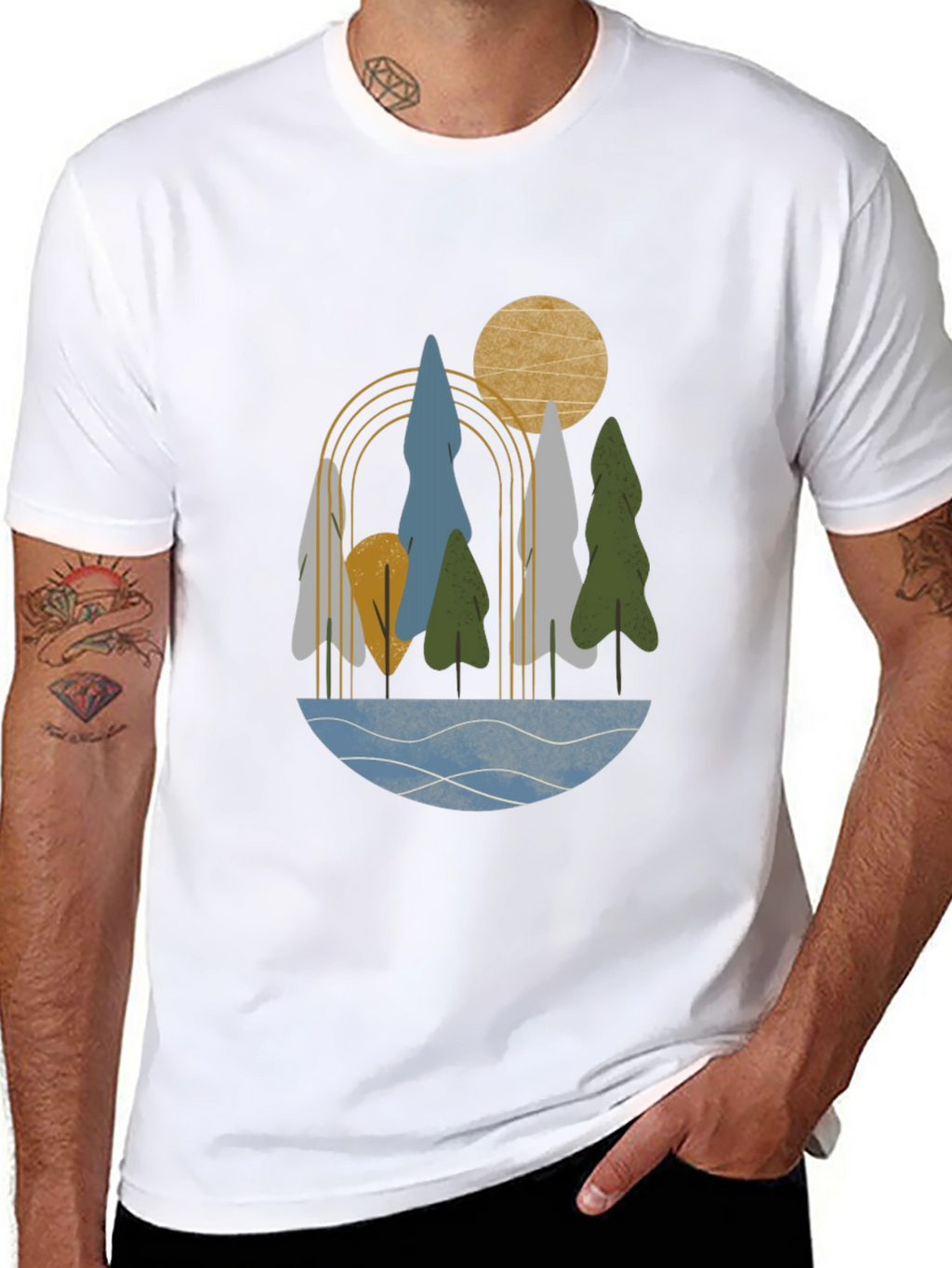 Abstract Landscape Print Black T-Shirt