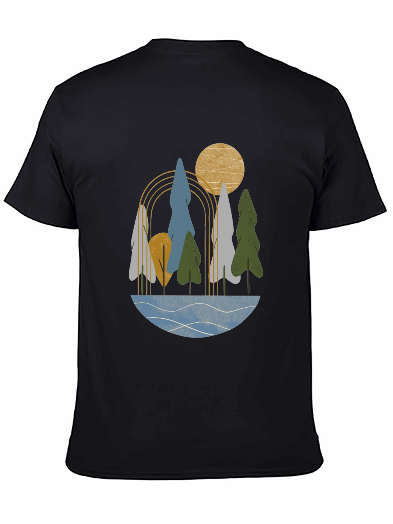 Abstract Landscape Print Black T-Shirt