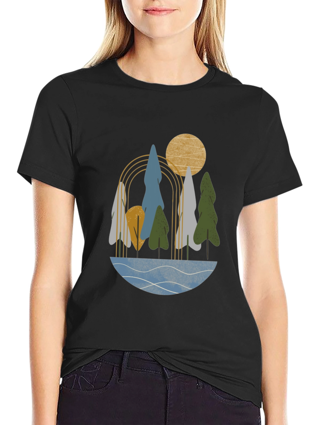 Abstract Landscape Print Black T-Shirt