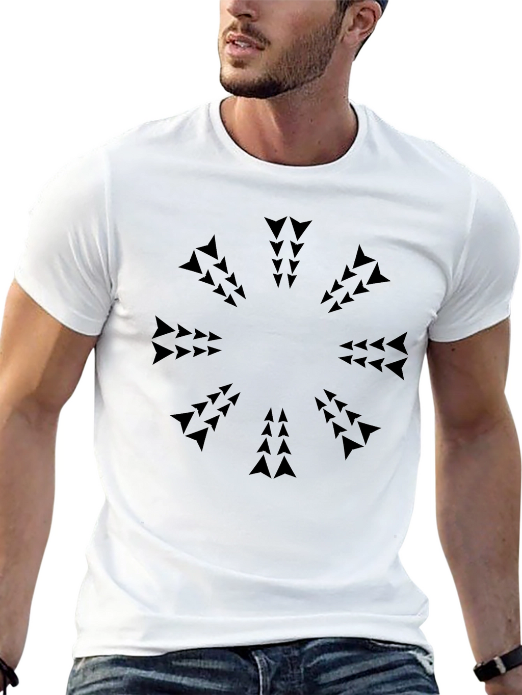Geometric Arrow Pattern Black T-Shirt
