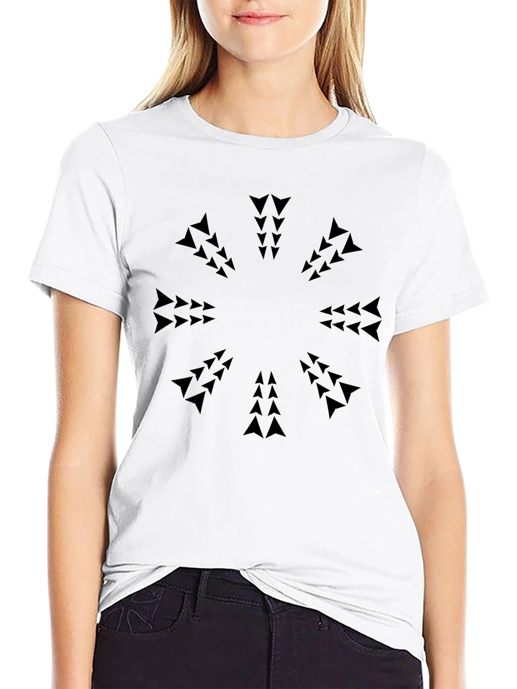 Geometric Arrow Pattern Black T-Shirt