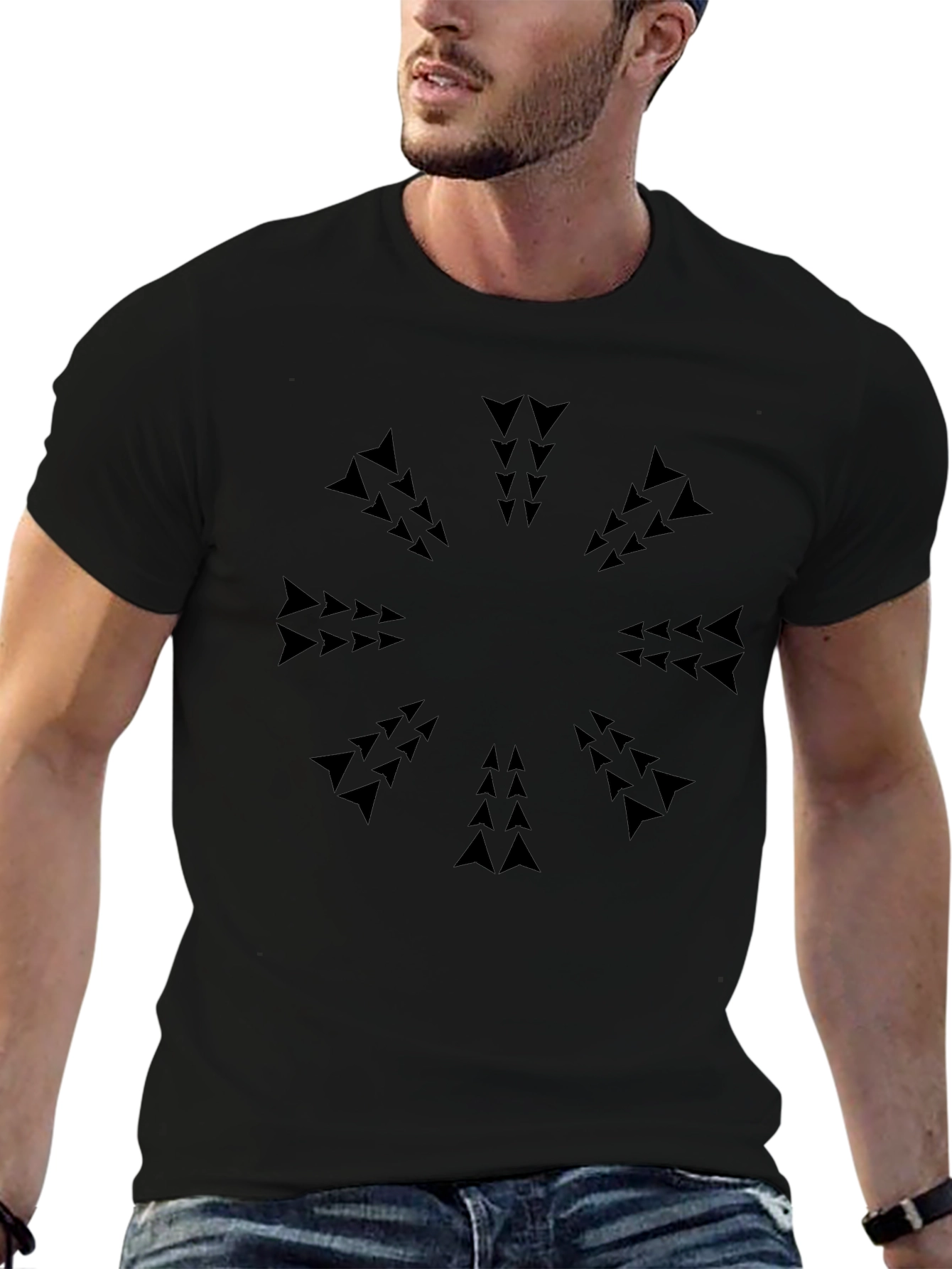 Geometric Arrow Pattern Black T-Shirt