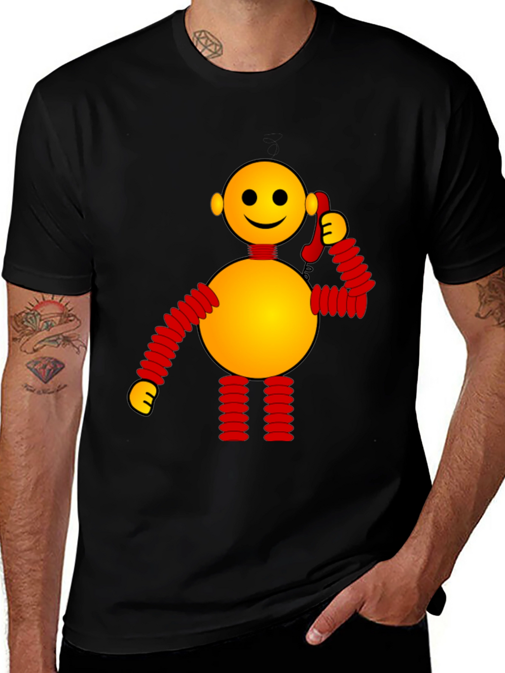 Whimsical Robot Graphic Tee - Black