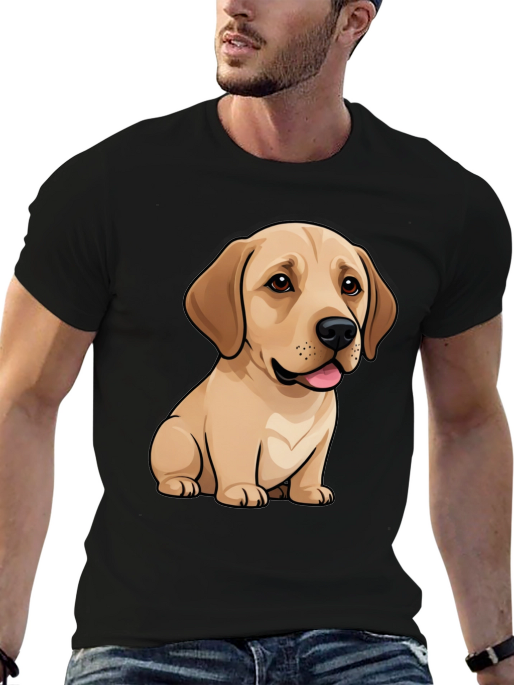 Cute Labrador Puppy Dog Graphic Black T-Shirt