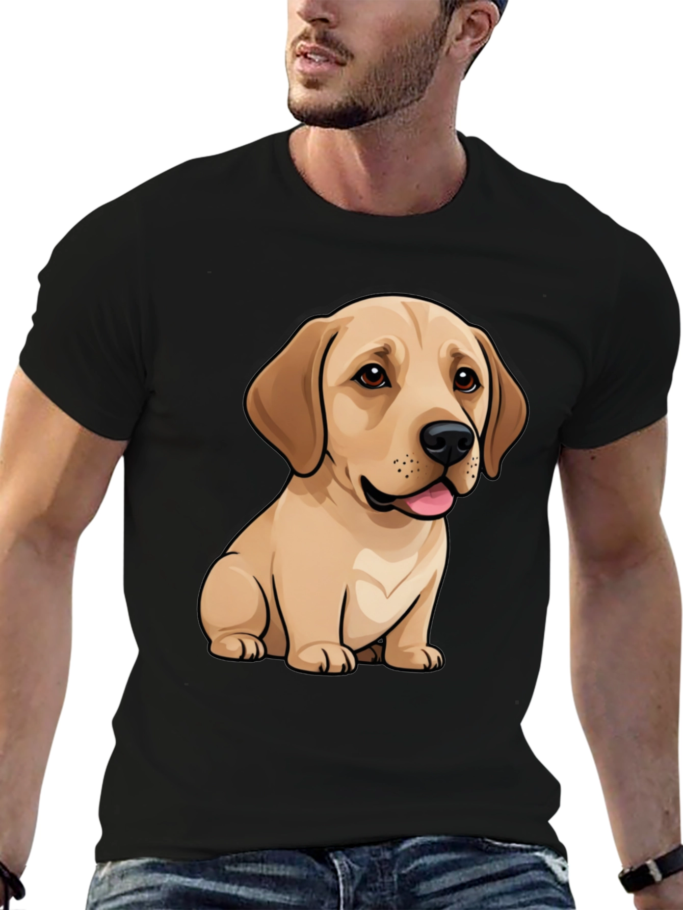 Cute Labrador Puppy Dog Graphic Black T-Shirt