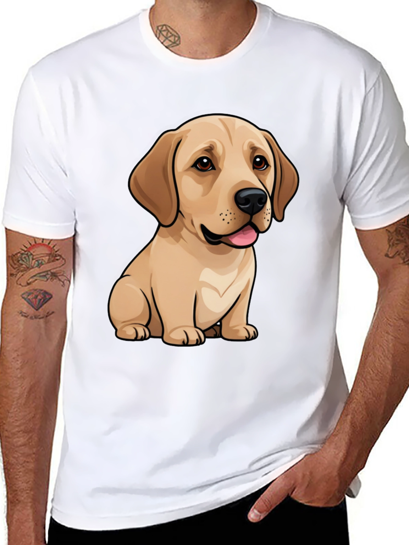 Cute Labrador Puppy Dog Graphic Black T-Shirt
