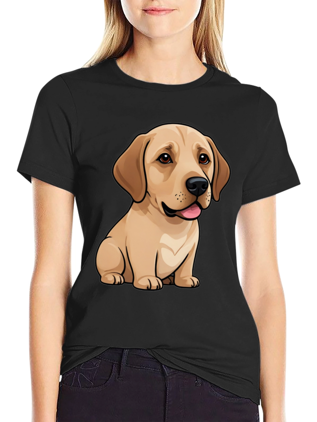 Cute Labrador Puppy Dog Graphic Black T-Shirt