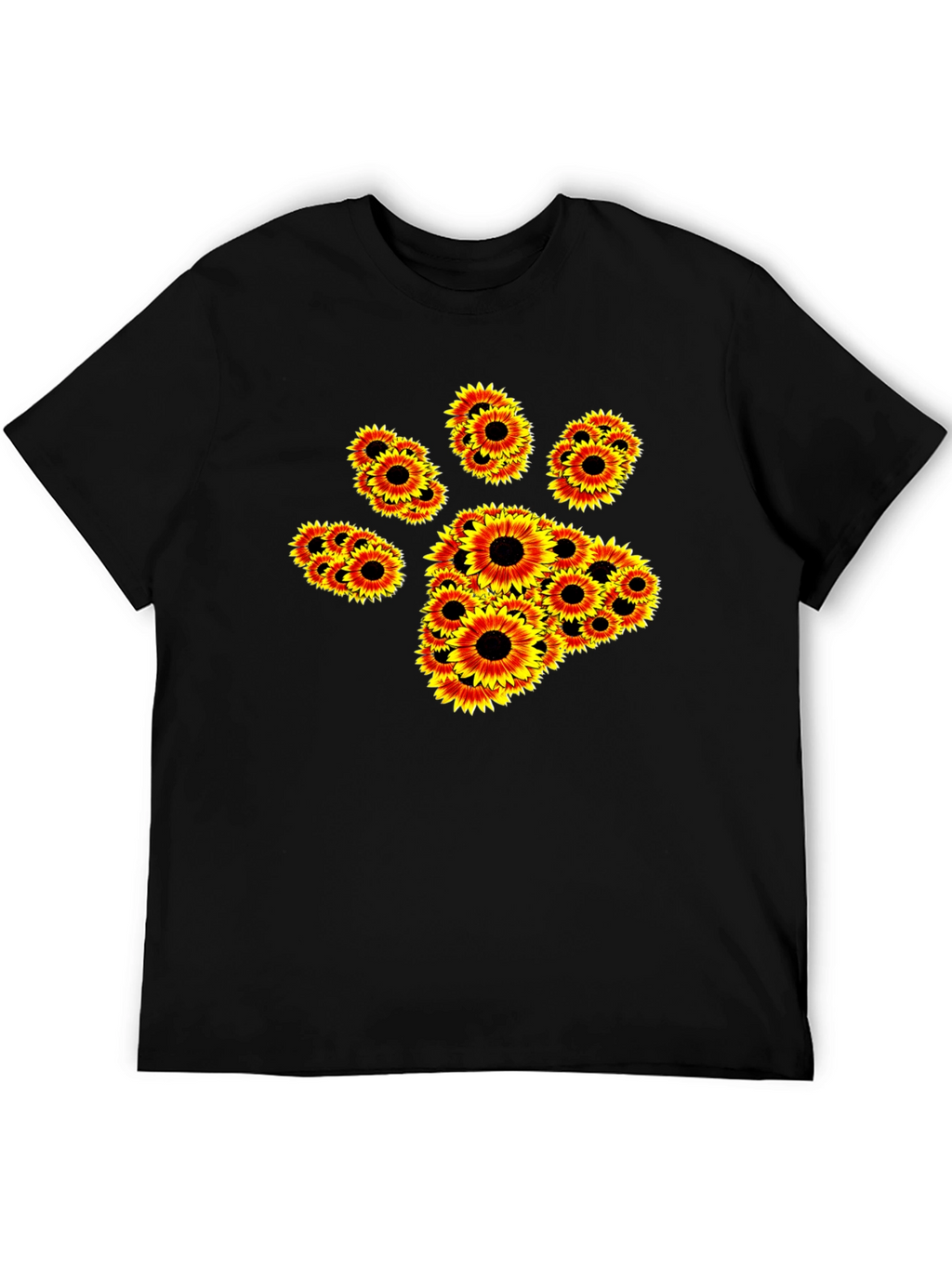 Sunflower Paw Print Black T-Shirt