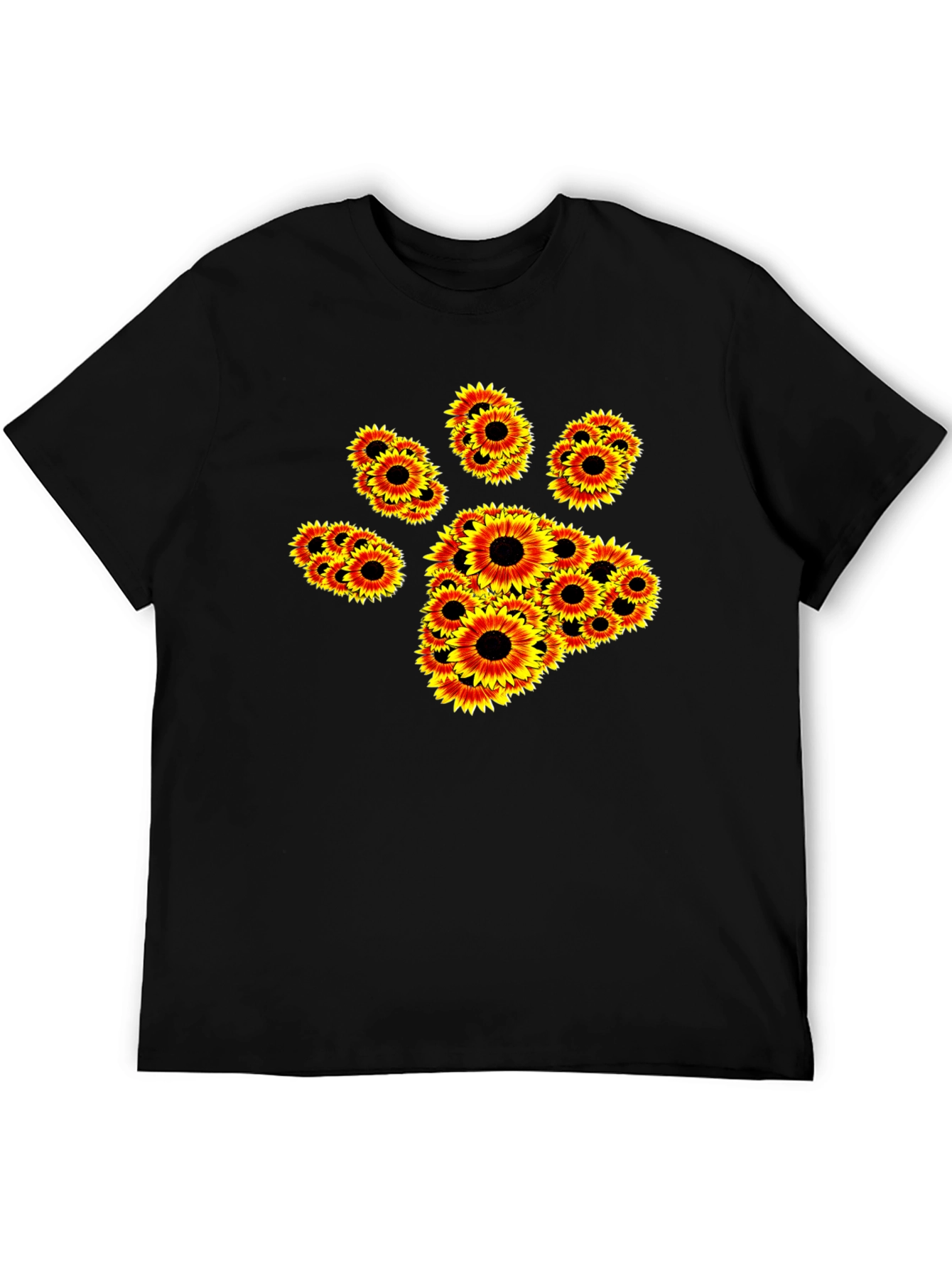 Sunflower Paw Print Black T-Shirt