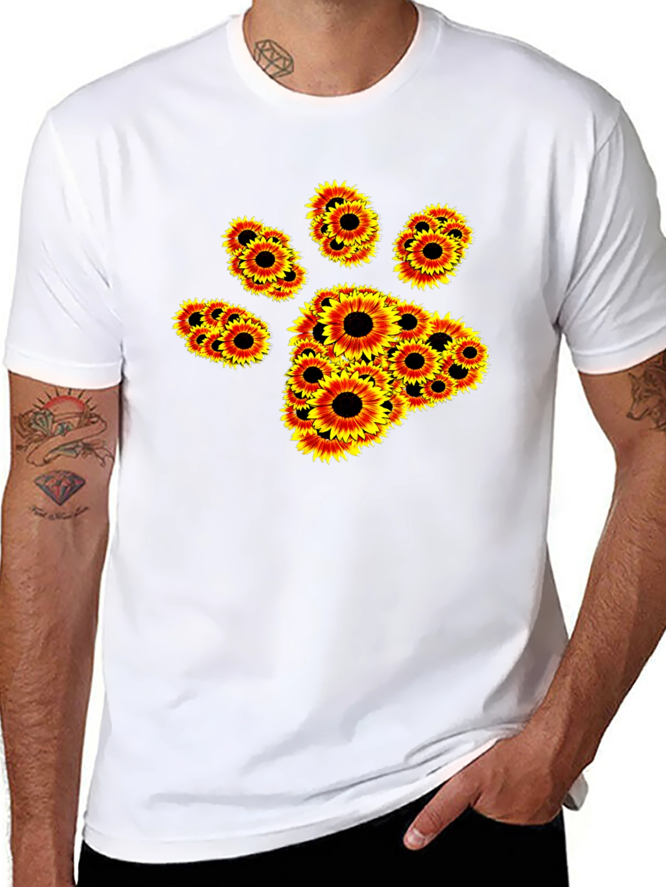 Sunflower Paw Print Black T-Shirt
