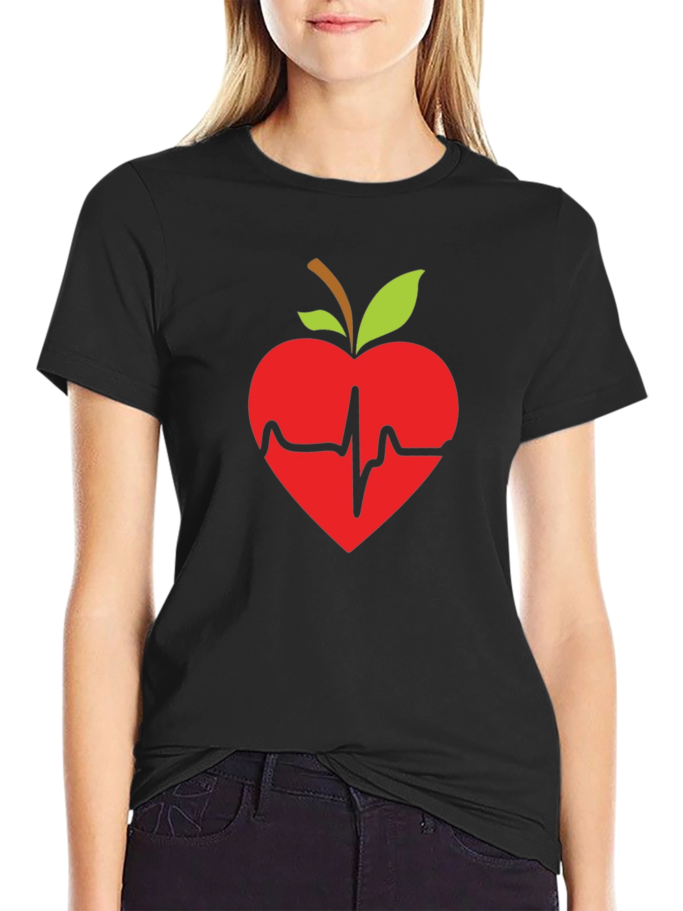 Apple Heartbeat Graphic Tee - Black T-Shirt
