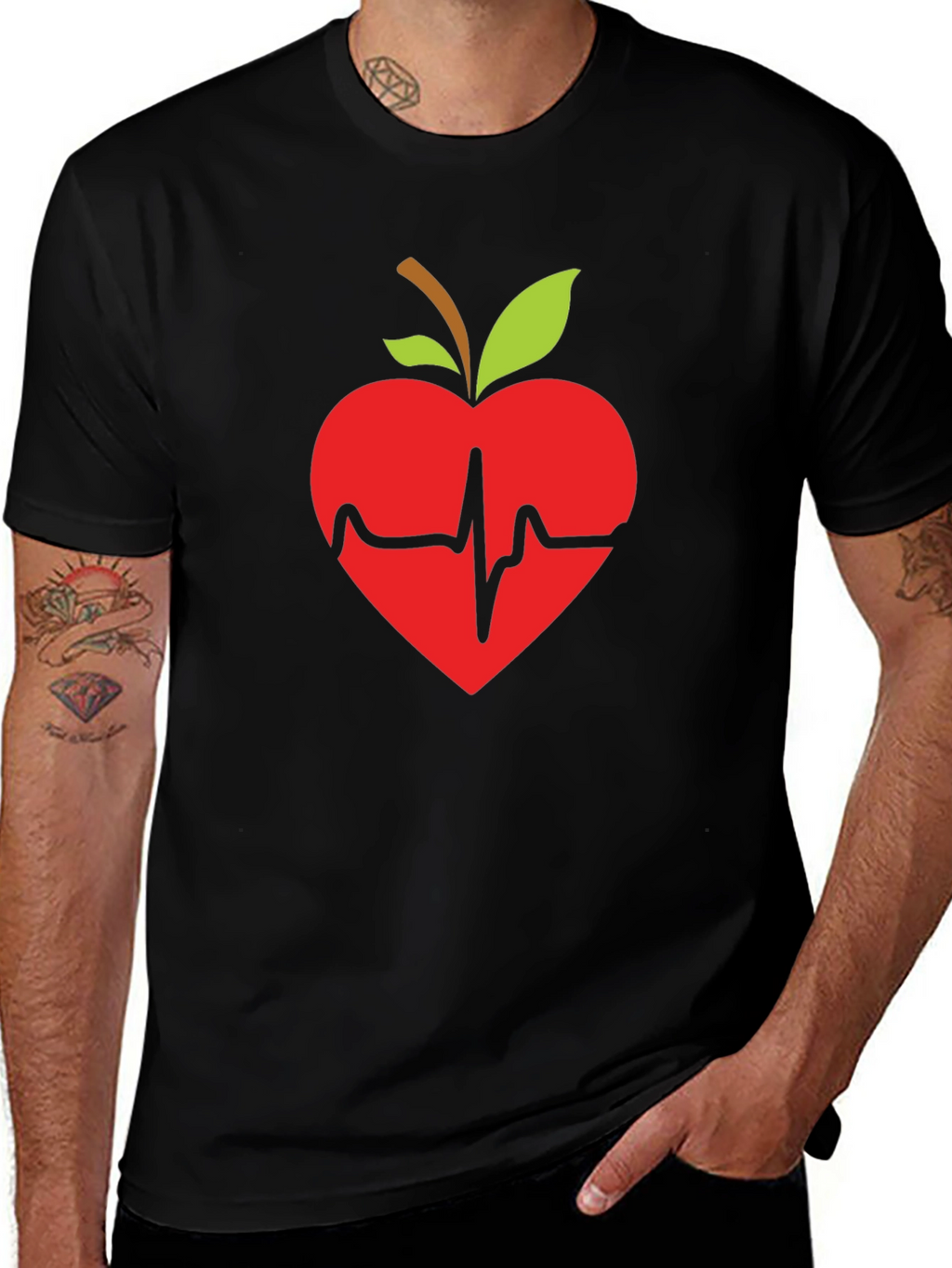 Apple Heartbeat Graphic Tee - Black T-Shirt