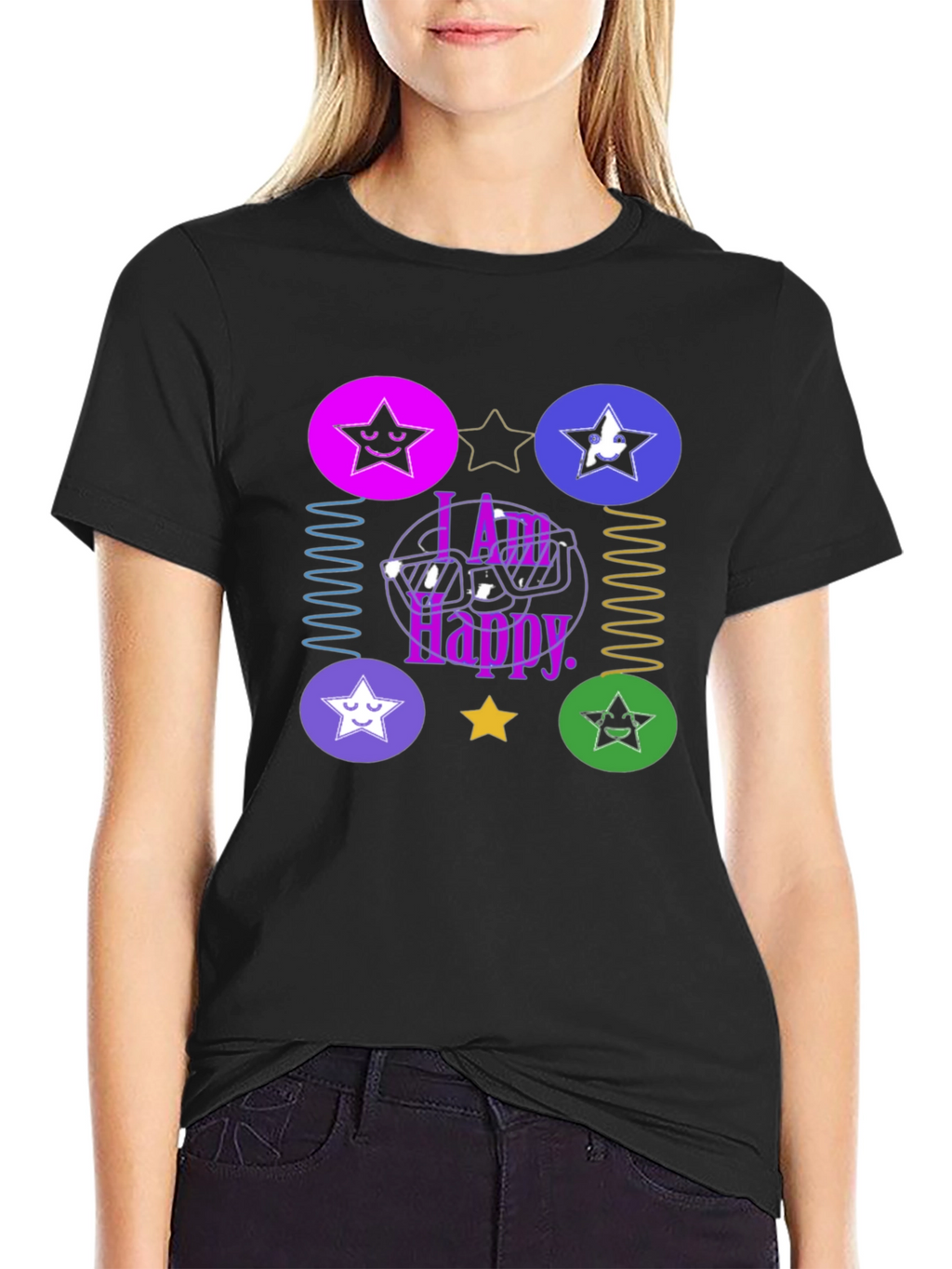 I Am Happy Graphic Tee - Trendy Star Design