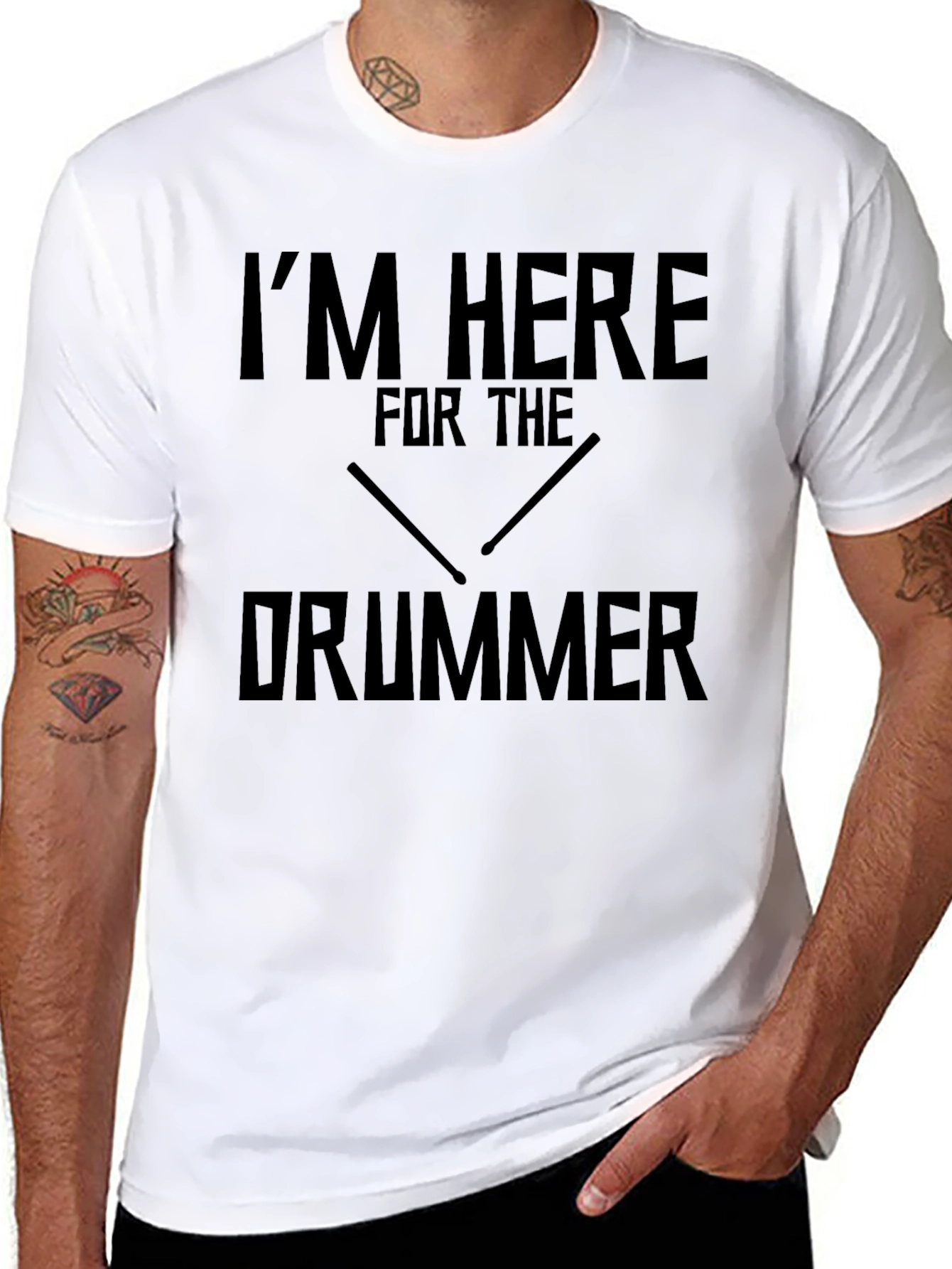 Im Here For The Drummer Black Graphic Tee