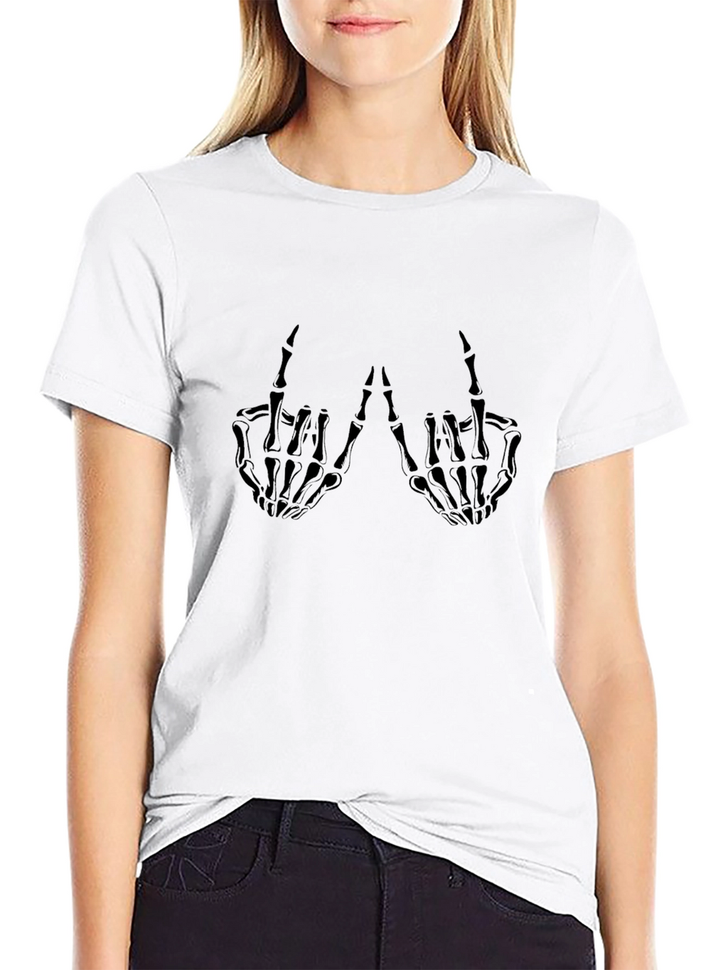 Skeleton Hand Graphic Tee - Black Cotton T-Shirt