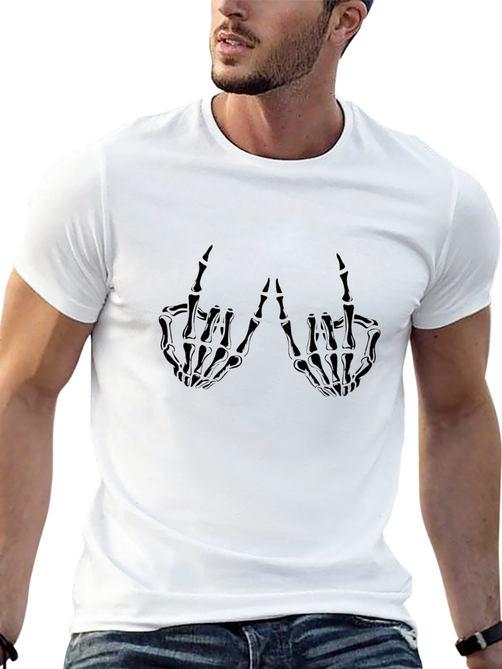Skeleton Hand Graphic Tee - Black Cotton T-Shirt