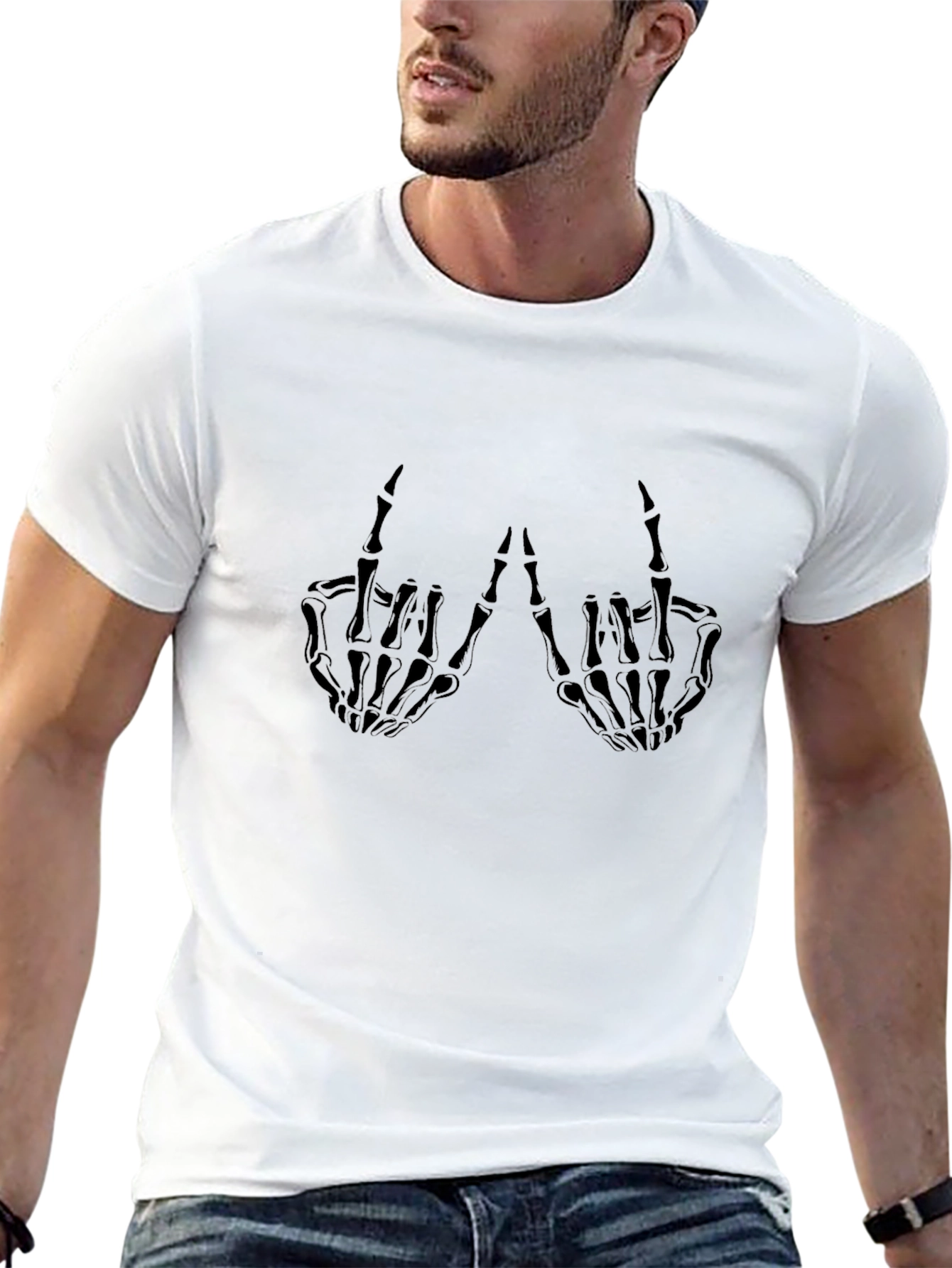 Skeleton Hand Graphic Tee - Black Cotton T-Shirt