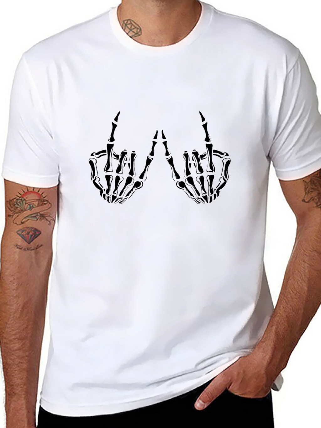 Skeleton Hand Graphic Tee - Black Cotton T-Shirt