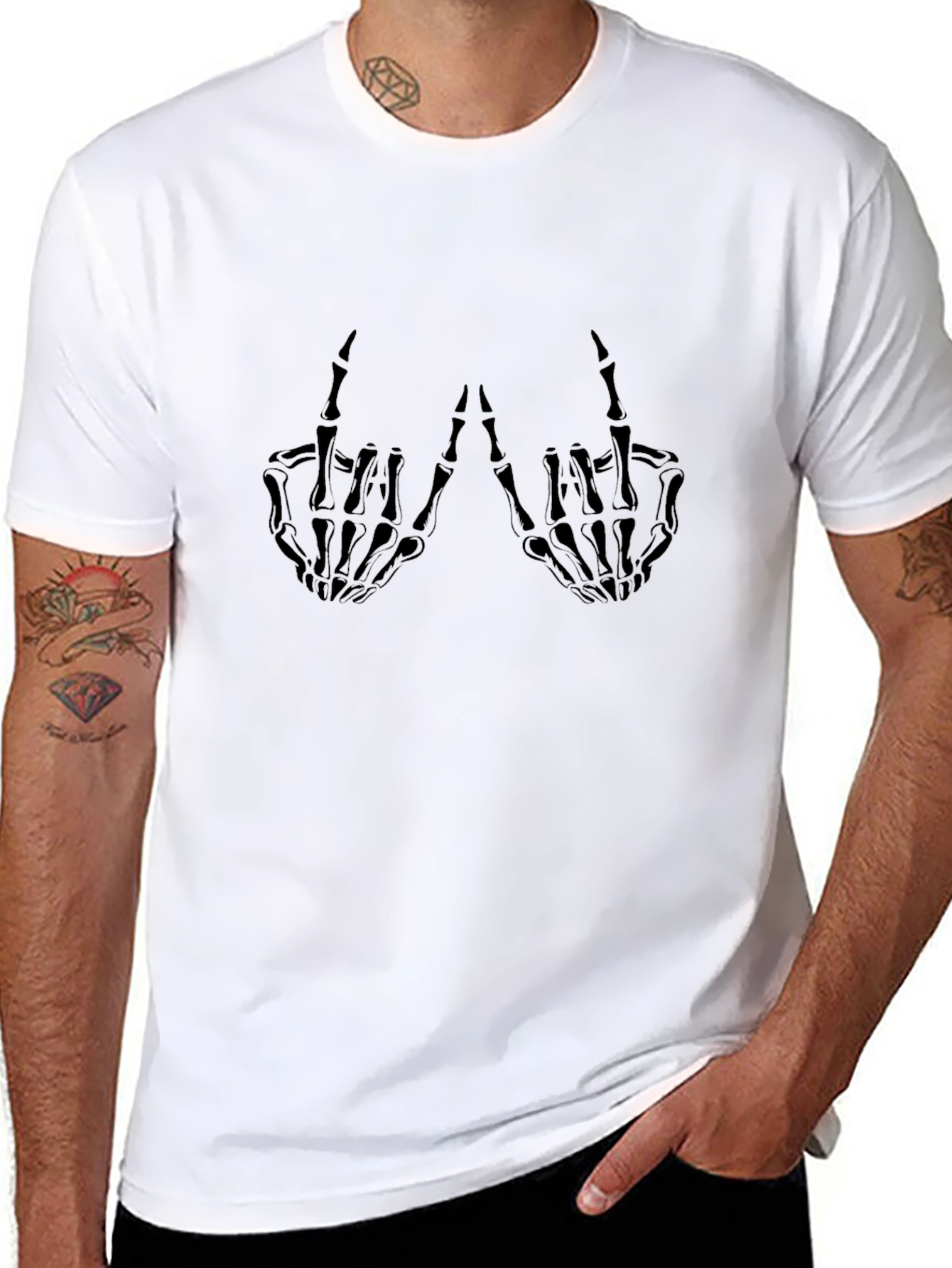 Skeleton Hand Graphic Tee - Black Cotton T-Shirt