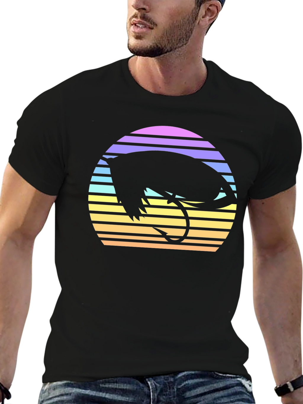 Retro Fishing Fly T-Shirt - Sunset Design