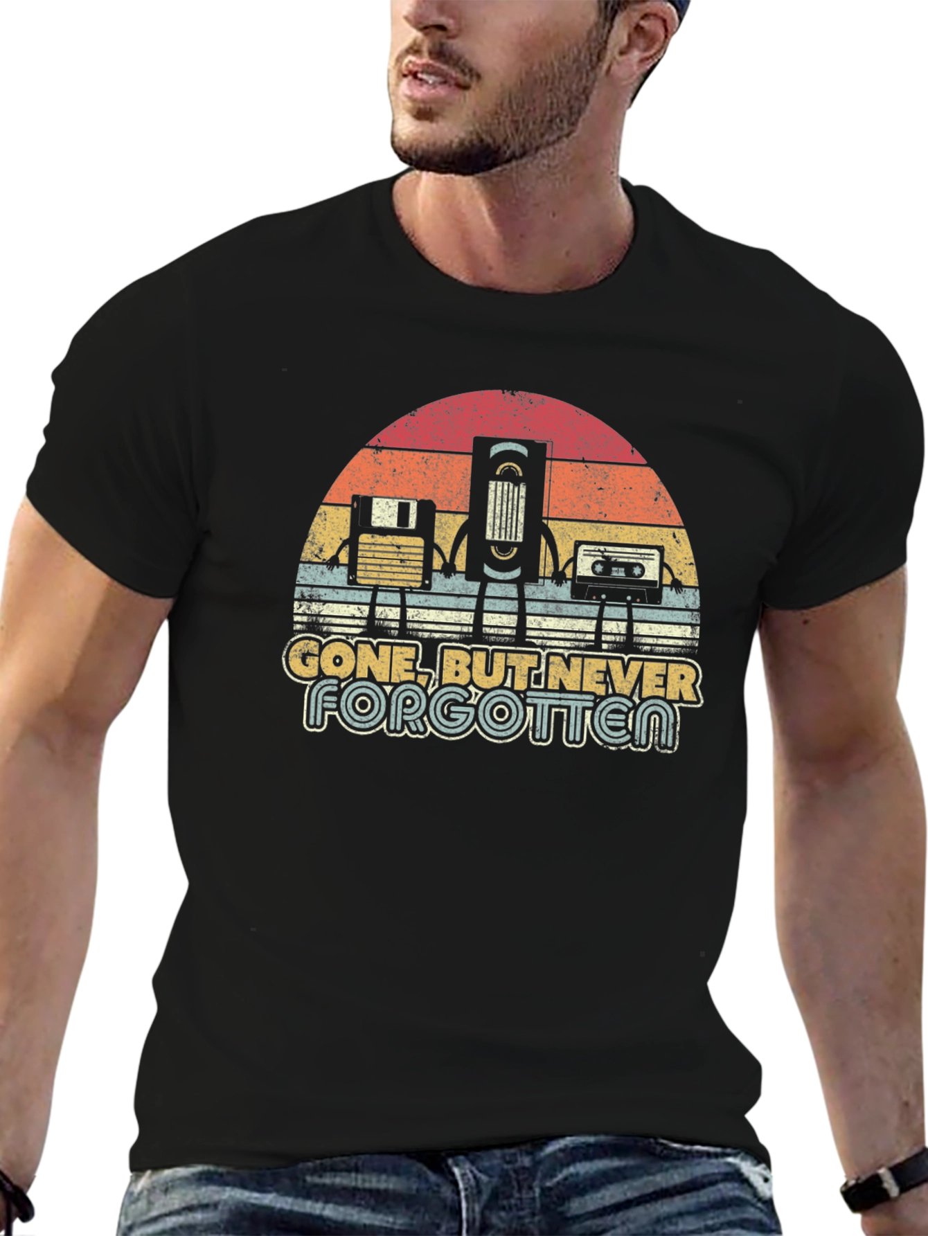Retro Media Black T-Shirt: Gone But Never Forgotten