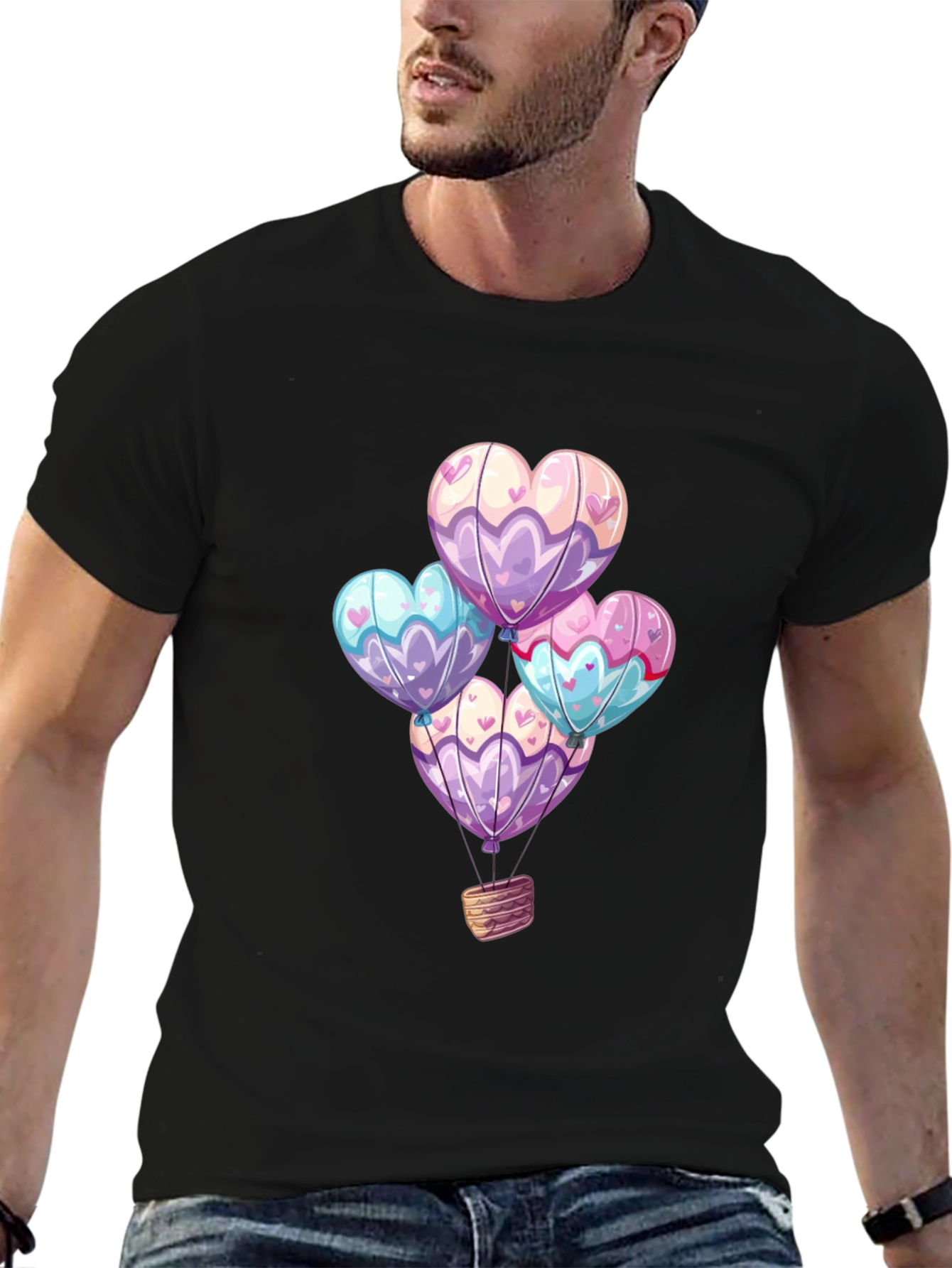 Heart Balloons Graphic Tee - Black