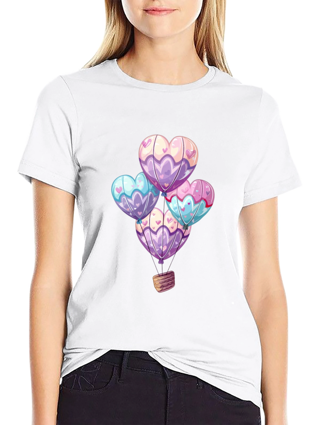 Heart Balloons Graphic Tee - Black