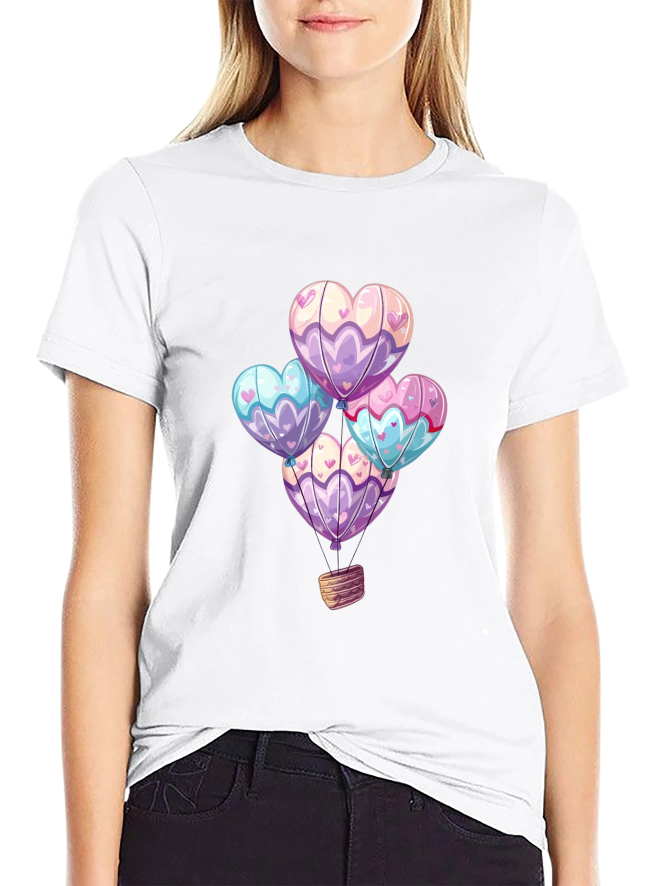 Heart Balloons Graphic Tee - Black