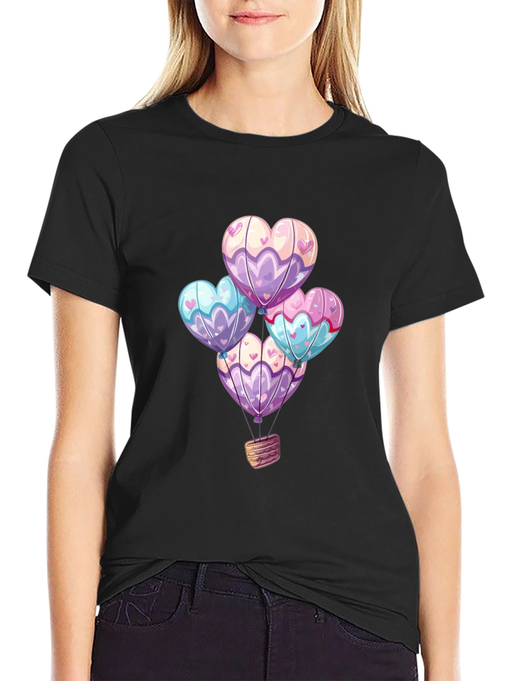 Heart Balloons Graphic Tee - Black
