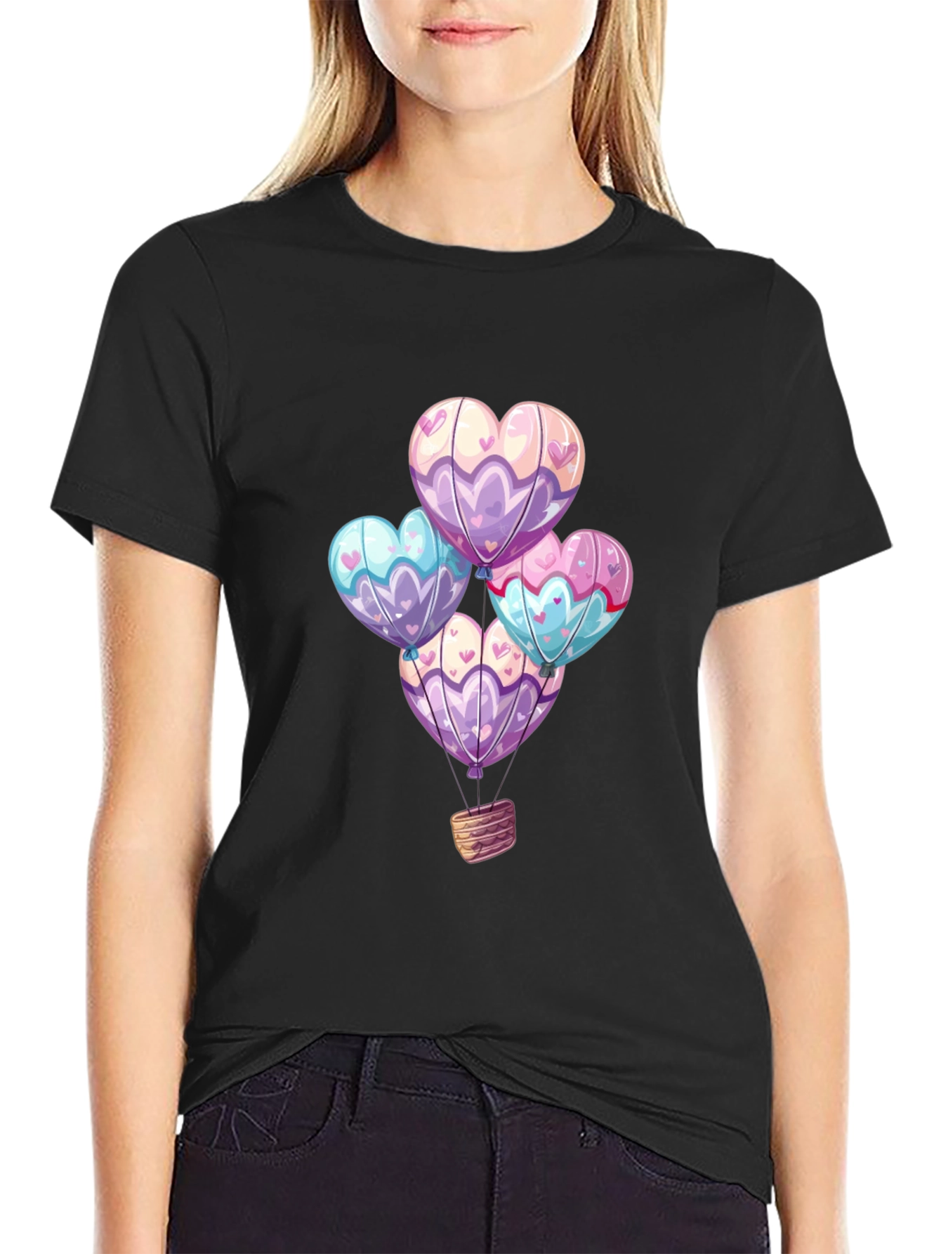 Heart Balloons Graphic Tee - Black