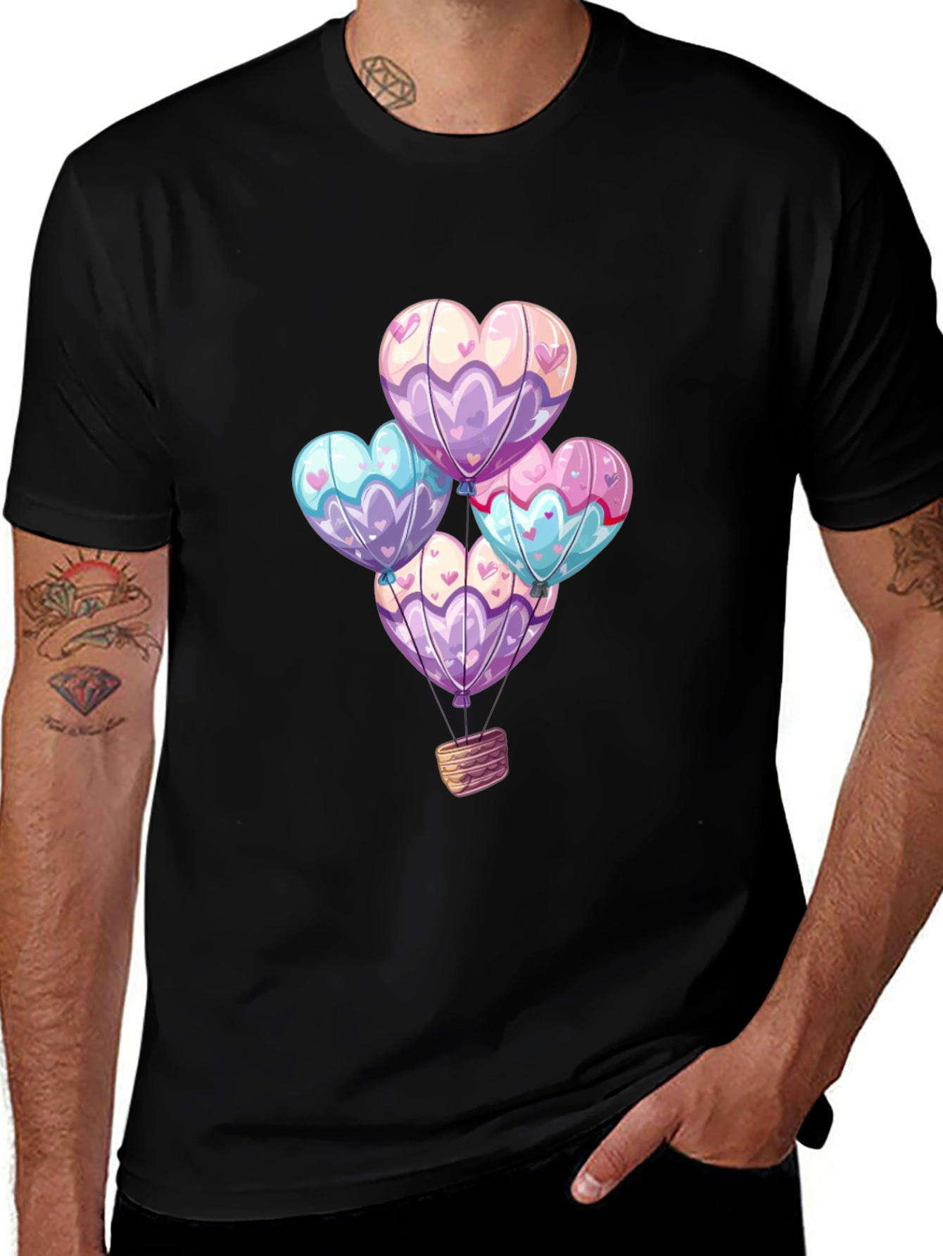 Heart Balloons Graphic Tee - Black