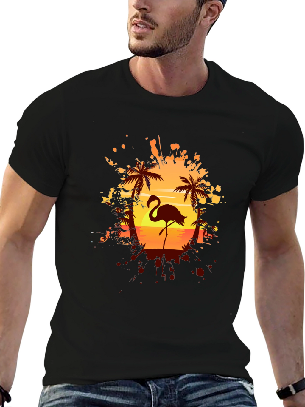 Flamingo Sunset Graphic Tee - Tropical Vibes