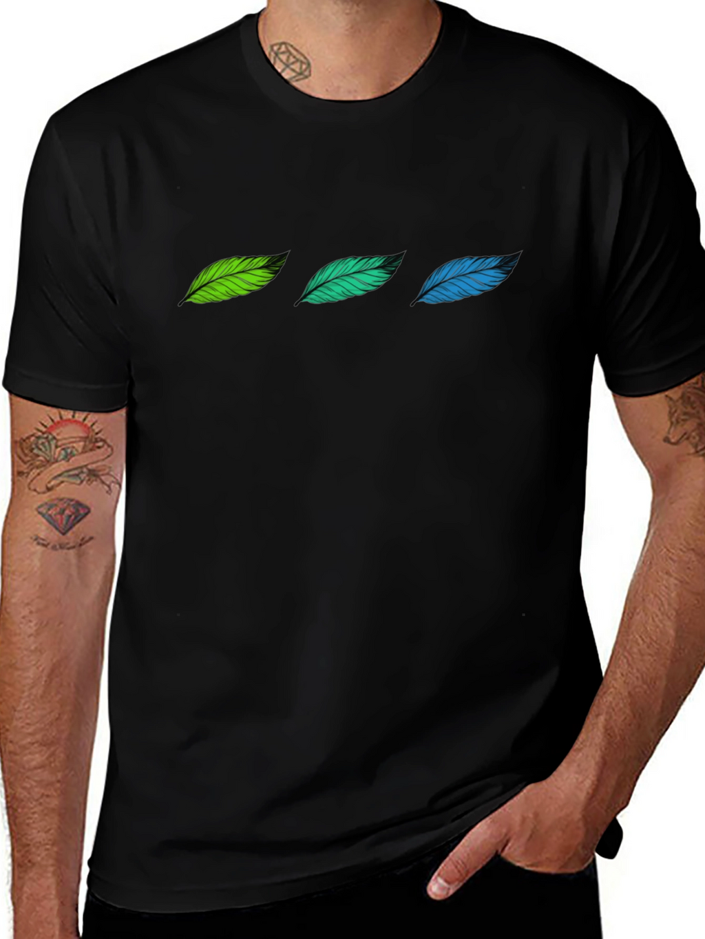 Feather Trio Black T-Shirt | Stylish & Comfortable