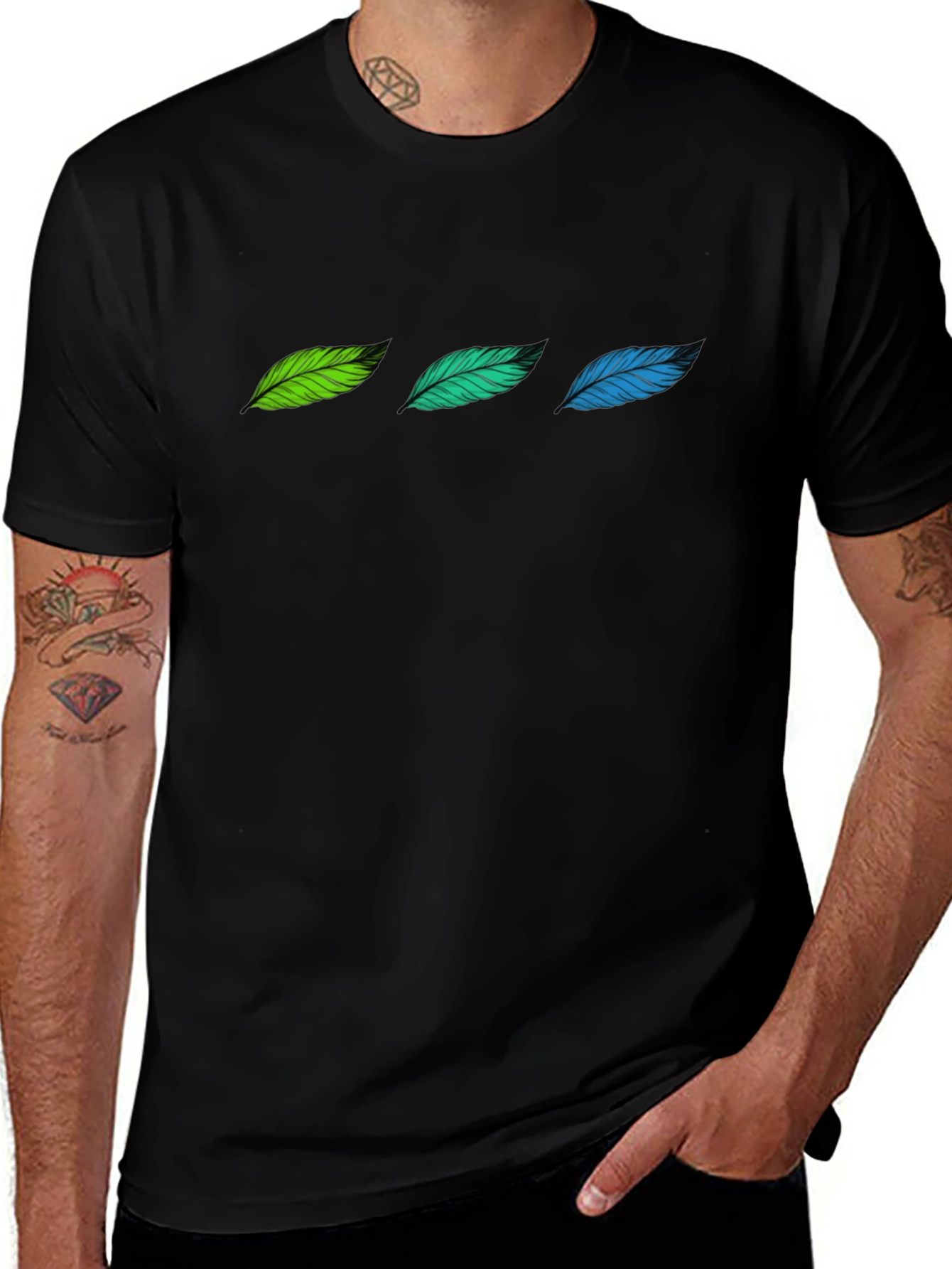 Feather Trio Black T-Shirt | Stylish & Comfortable