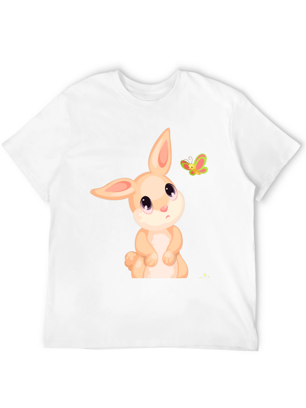 Cute Bunny & Butterfly Graphic Tee - Black