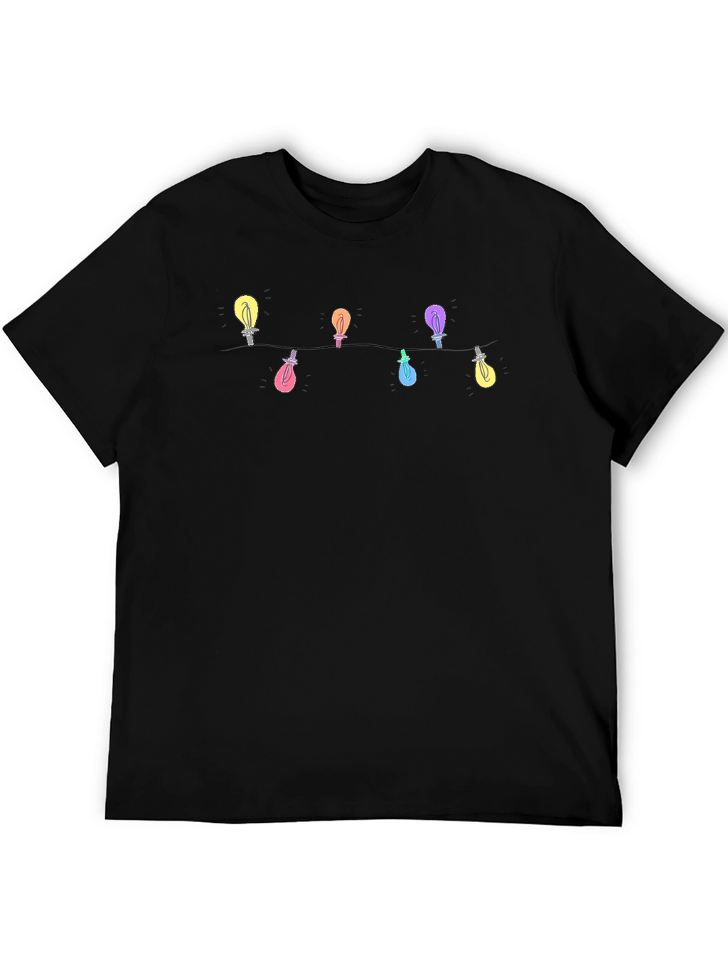 Festive Lights Graphic Tee - Black Cotton T-Shirt