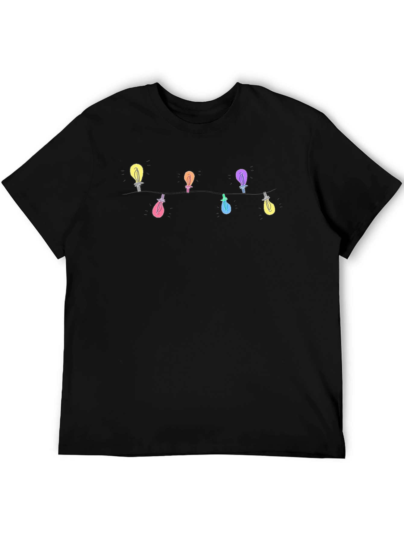 Festive Lights Graphic Tee - Black Cotton T-Shirt
