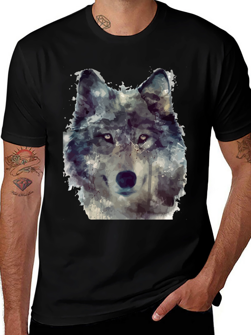 Wolf Portrait Graphic Tee - Mens Black T-Shirt