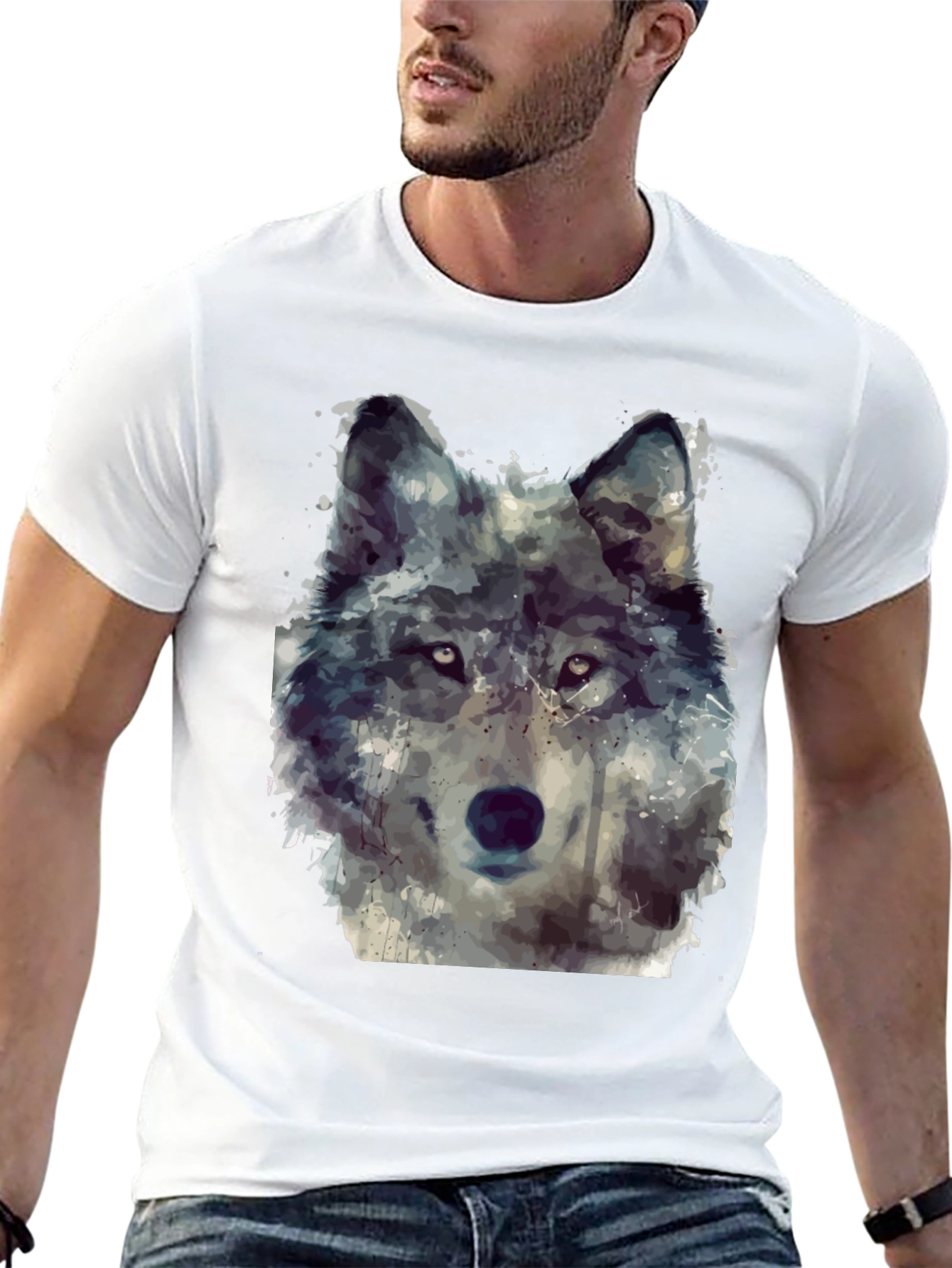 Wolf Portrait Graphic Tee - Mens Black T-Shirt